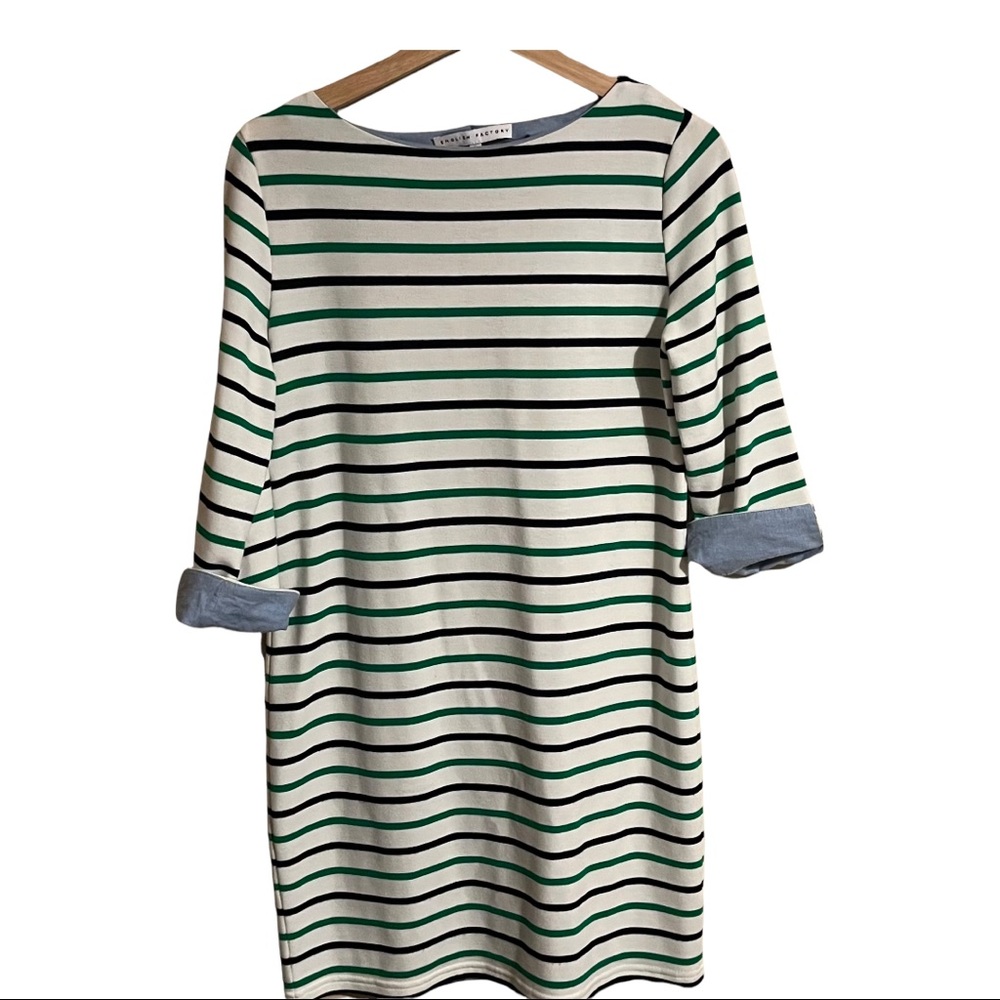 English Factory Stripe Shirt Women’s Small Long Length Cuff Sleeves Casual.